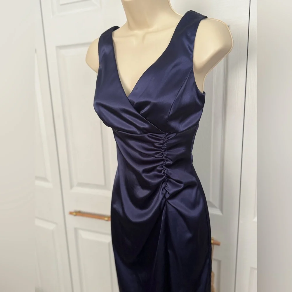 Betsy & Adam Midnight Blue Ruched satin Dress - Picture 3 of 5